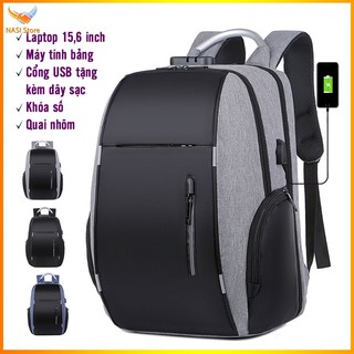 Balo laptop 15.6 inch B1078 NASI Store cao cấp có khóa số quai nhôm cổng sạc tặng kèm dây sạc ba lô đựng laptop nam nữ