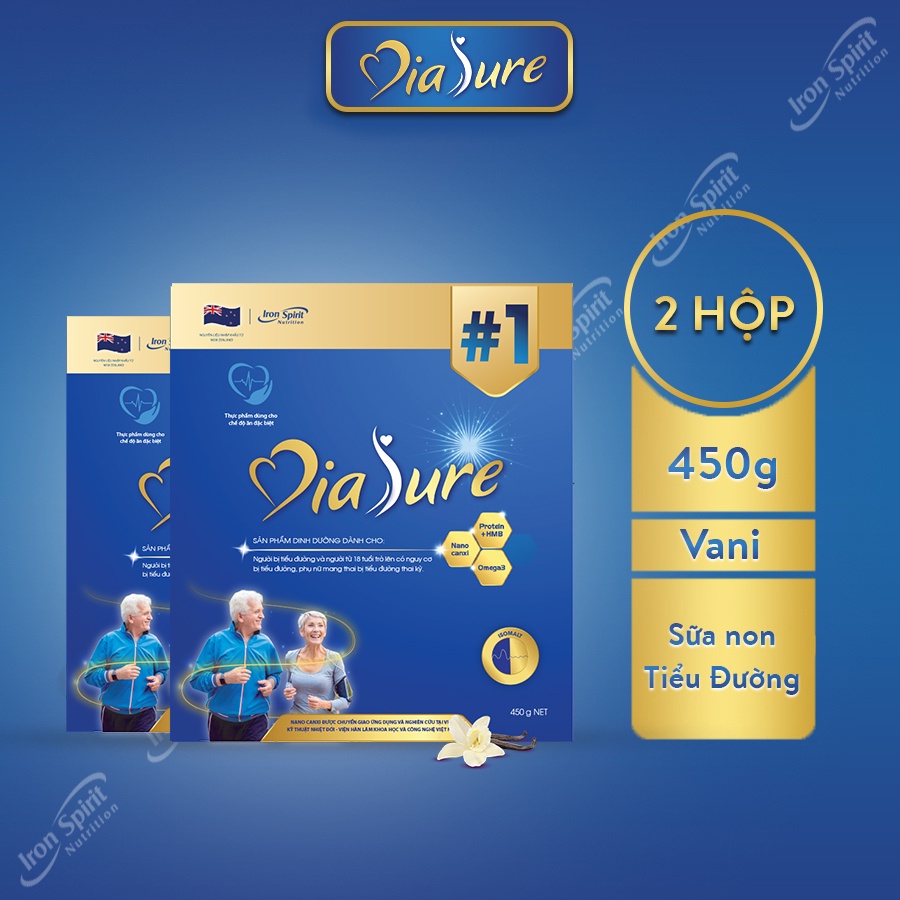 2 Hộp Sữa Non Diasure New Chính Hãng Hộp Giấy 450g (18 GÓI 25G) - Cung Cấp Dinh Dưỡng Toàn Diện Cho Người Bị Tiểu Đường