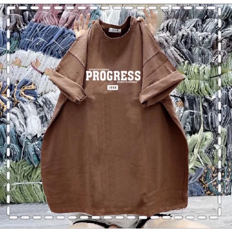 Áo Thun Châu Loại 1 Nam Nữ Tay Lỡ Form Rộng Hàng In Chữ PROGRESS