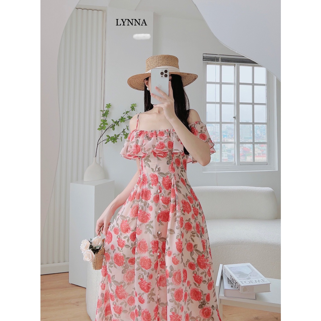 D177 VÁY TRỄ VAI HOA CAM