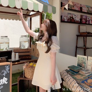 Váy tafta be nhũ tay voan bồng cổ vuông dáng chữ a tiểu thư đi tiệc Cassie Dress Mayberoom