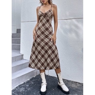 🔮 Đầm hai dây cổ V hoạ tiết sọc chéo phong cách Châu Âu trendy sexy cho nữ /krm.cm/