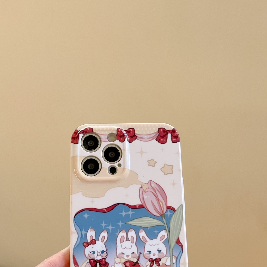 Ốp Điện Thoại Cứng Chống Sốc Hình Hoa Tulip Và Thỏ Dễ Thương Cho iPhone 14 / 13 / 12 / 11 / X / 8 / 7P