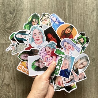 Billie Eilish sticker dán nón bảo hiểm, dán xe, tem dán đàn guitar, xe cub hình dán, tem dán chống nước trang trí