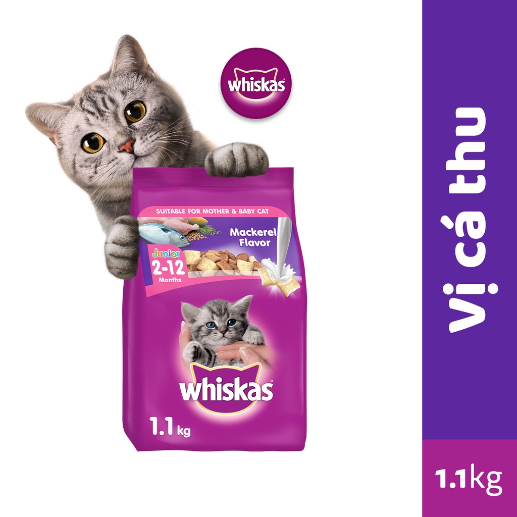 Bộ 2 túi thức ăn WHISKAS®  cho mèo con dạng hạt 1.1kg (2 túi)