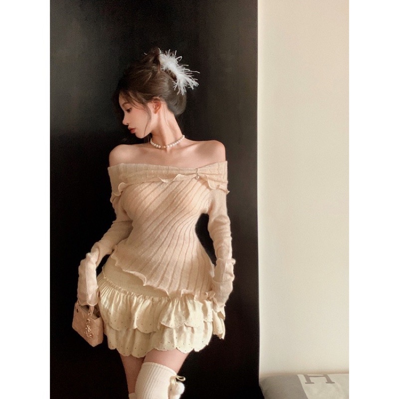 Áo nữ dệt kim tay dài trễ vai phong cách quyến rũ cho nữ