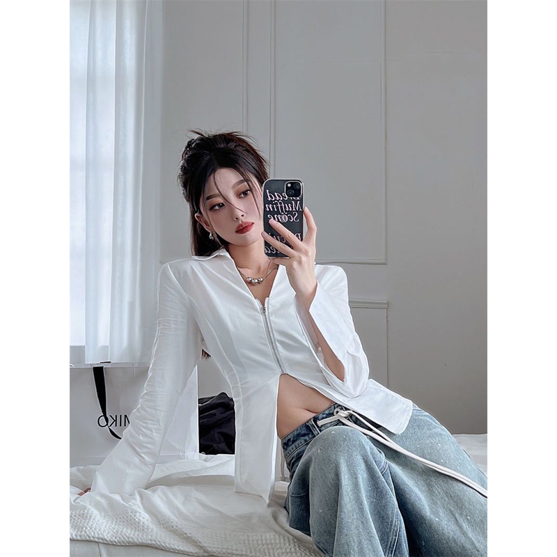 Áo kiểu XINLANYASHE tay dài thời trang Hàn Quốc quyến rũ cho nữ