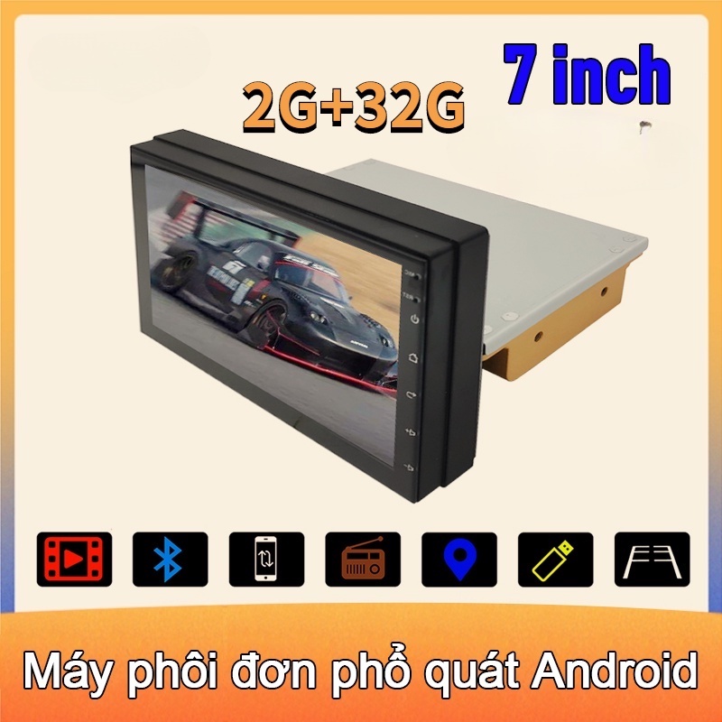 2G/32G, 7 inch, Màn hình xe hơi Android Xem youtube, GPS, Camera sau, Dash Cam, Tiếng Việt, DVD, 1DIN