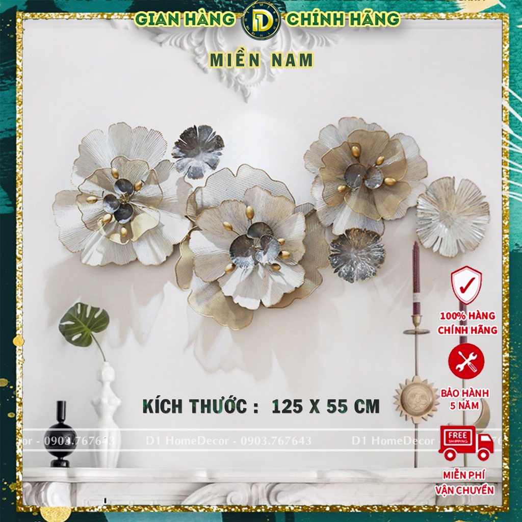 Tranh sắt Treo Tường Trang Trí phòng khách D1 Home - Tranh Hoa Phát Tài Nghệ Thuật - BH 5 năm