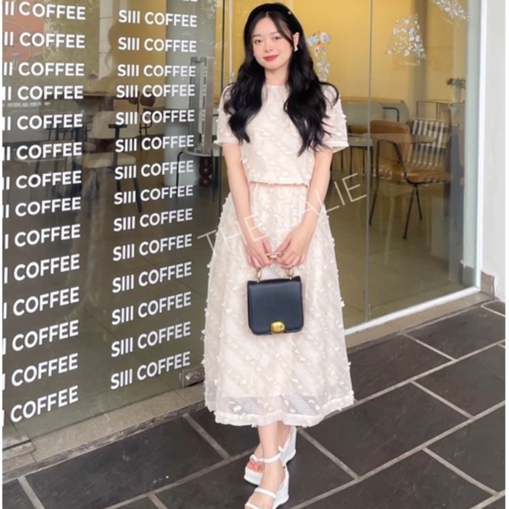 Set váy hạt siêu xinh chân váy dài .Set áo váy đính hoa, set váy đi chơi, đi dự tiệc phong cách nữ tính thanh lịch_SB59