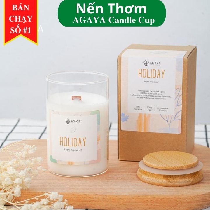 Nến thơm hương hoa dịu nhẹ tinh tế Agaya Candle Cup tinh dầu thiên nhiên, an toàn - Hương HOLIDAY