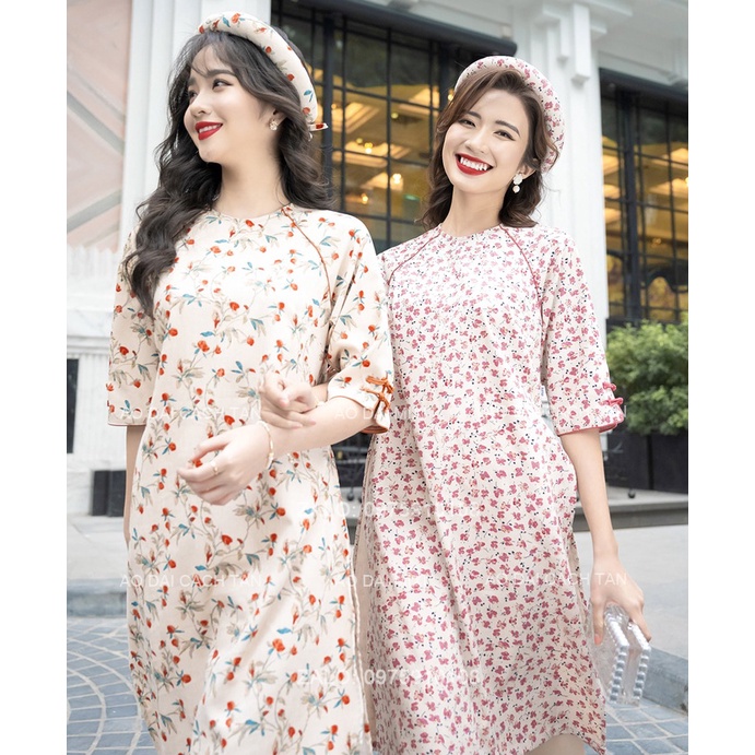 Áo dài nàng thơ MIXI, áo dài dáng suông tay lỡ họa tiết hoa nhí lụa Hàng Châu cao cấp mềm mát chụp hình cực đẹp