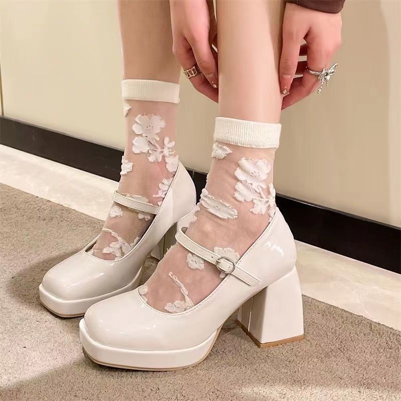 Giày cao gót giày da nữ đế dày gót thô