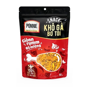 Thùng 50 bịch khô gà bơ tỏi PONNIE 25g / Combo 10 túi khô gà bơ tỏi PONNIE 25g