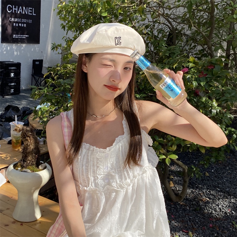 Mộc®Mũ beret gió thêu chữ mềm mại nữ tính dễ thương phong cách Hàn