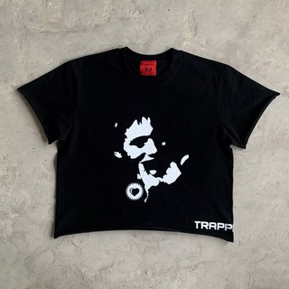 Áo thun boxy/oversize đen nam nữ cổ tròn cotton 250gsm "black man" trapper club