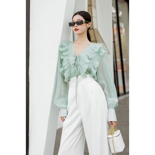 VELLE DESIGN áo sơ mi bèo Tila chất liệu tơ ý ánh kim