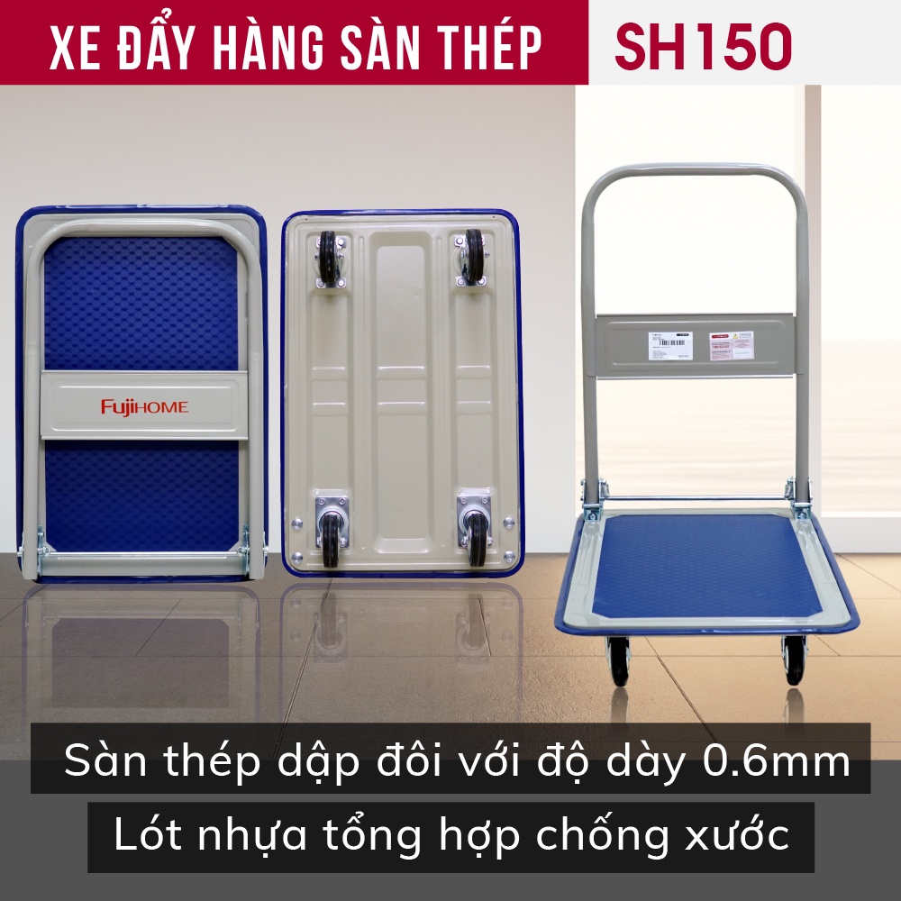 Xe đẩy hàng sàn thép 4 bánh FUJIHOME SH300, tải trọng 200kg - Công nghệ Nhật Bản, xuất xứ chính hãng - Bảo hành 12 tháng