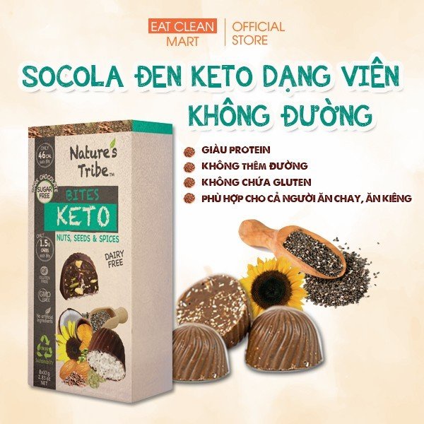 Socola đen Keto dạng viên không đường Nature's Tribe - Dark chocolate keto bites