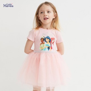 Váy hè bé gái thun cotton hồng ren công chúa 2-7 tuổi LMS1550 - Little Maven Chính Hãng