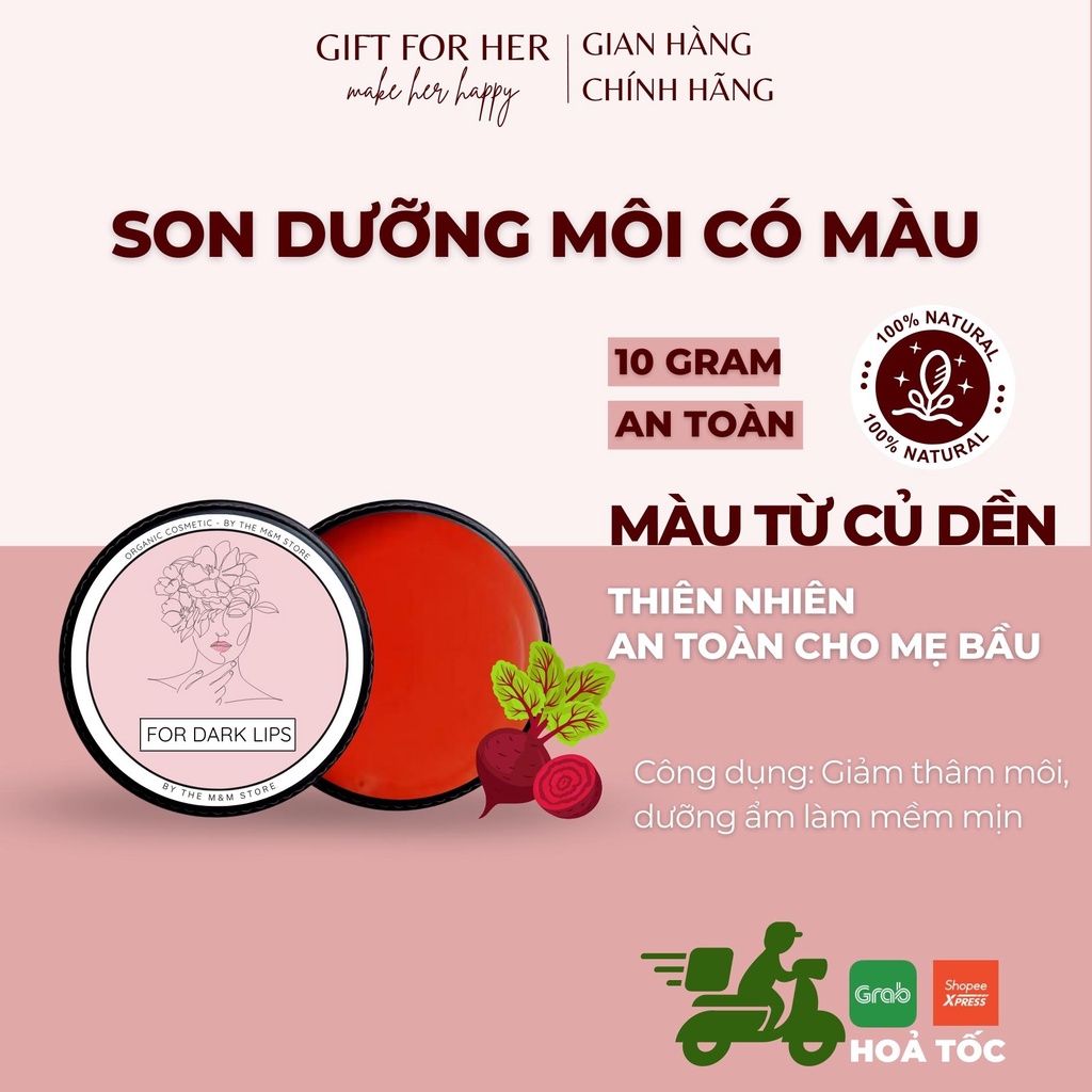 Son Dưỡng Môi Có Màu Tự Nhiên Làm Hồng Môi, Hủ Dưỡng Môi Handmade Giảm Thâm Môi Từ Thành Phần Thiên Nhiên