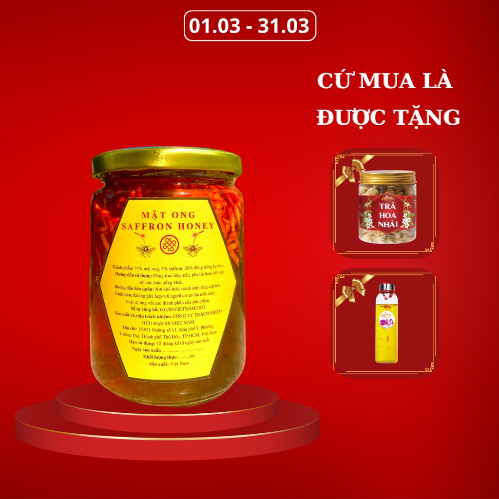 Saffron ngâm mật ong bạc hà nguyên chất, đông trùng hạ thảo thương hiệu Saffron chính hãng