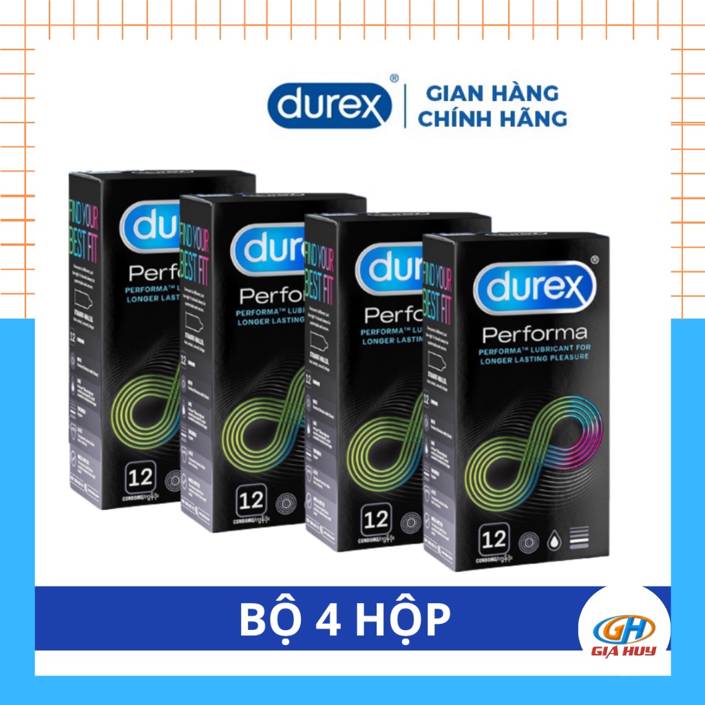 Bộ 4 hộp bao cao su Durex Performa hộp 12 chiếc cam kết giá tốt - siêu an toàn