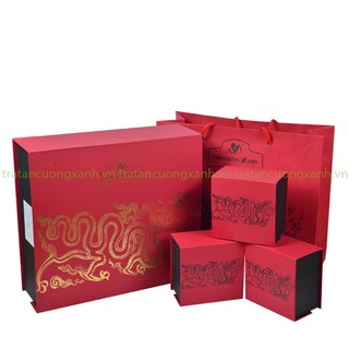 Hộp quà tặng - trà tân cương/trà ô long hộp tứ long 500gr - hộp trà quà tặng cao cấp kèm túi xách