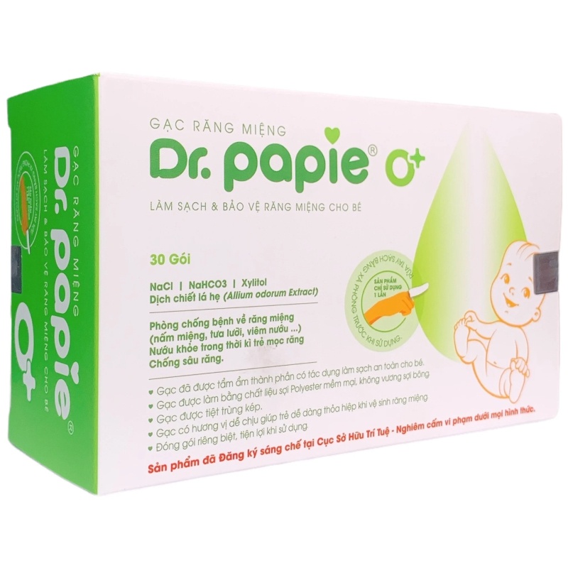 Gạc DR.PAPIE vệ sinh răng miệng cho bé hộp 30 miếng