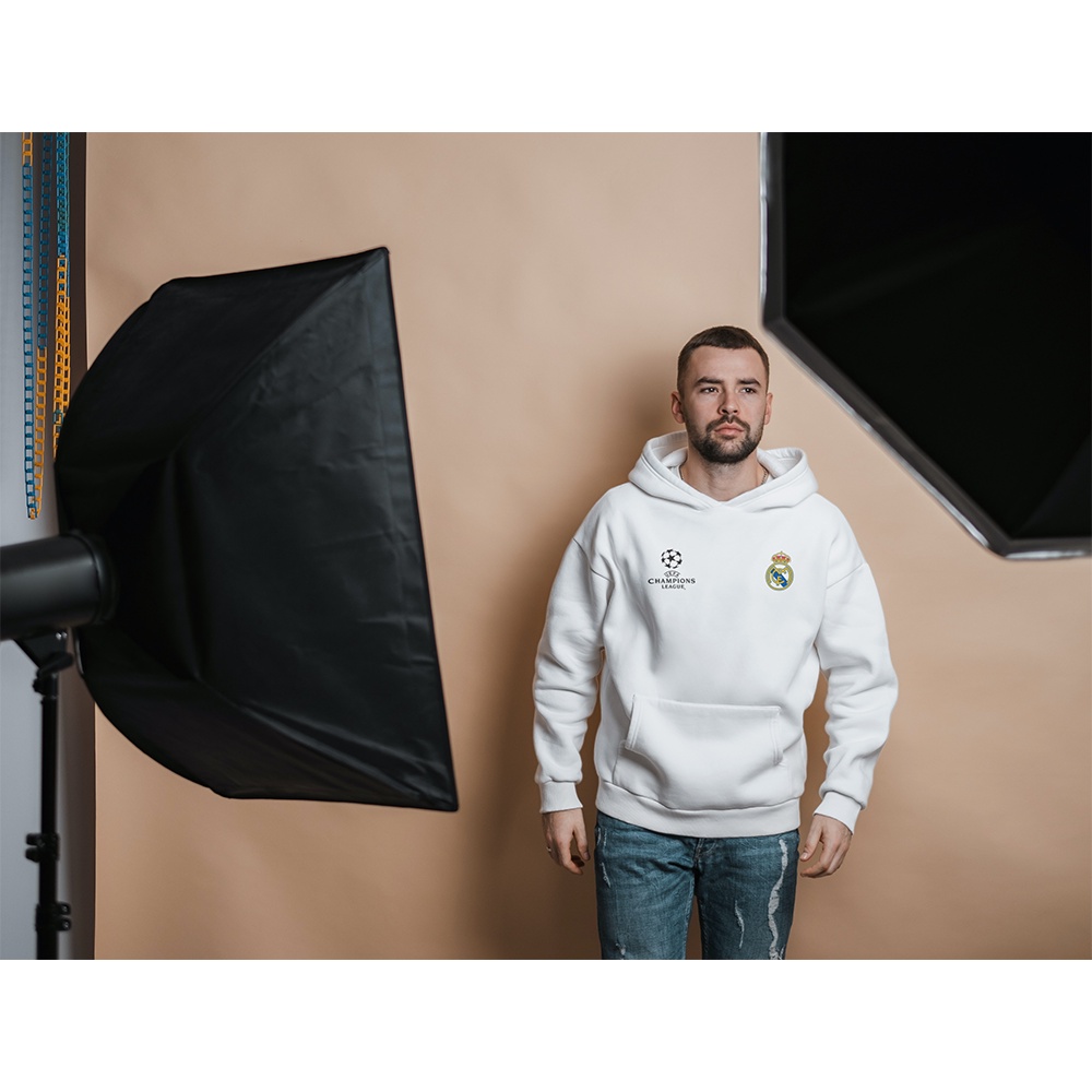 Áo hoodie Real Madrid form rộng vải nỉ bông in logo - Áo khoác nỉ dành cho fan Real có mũ trùm đầu - Gokis shop