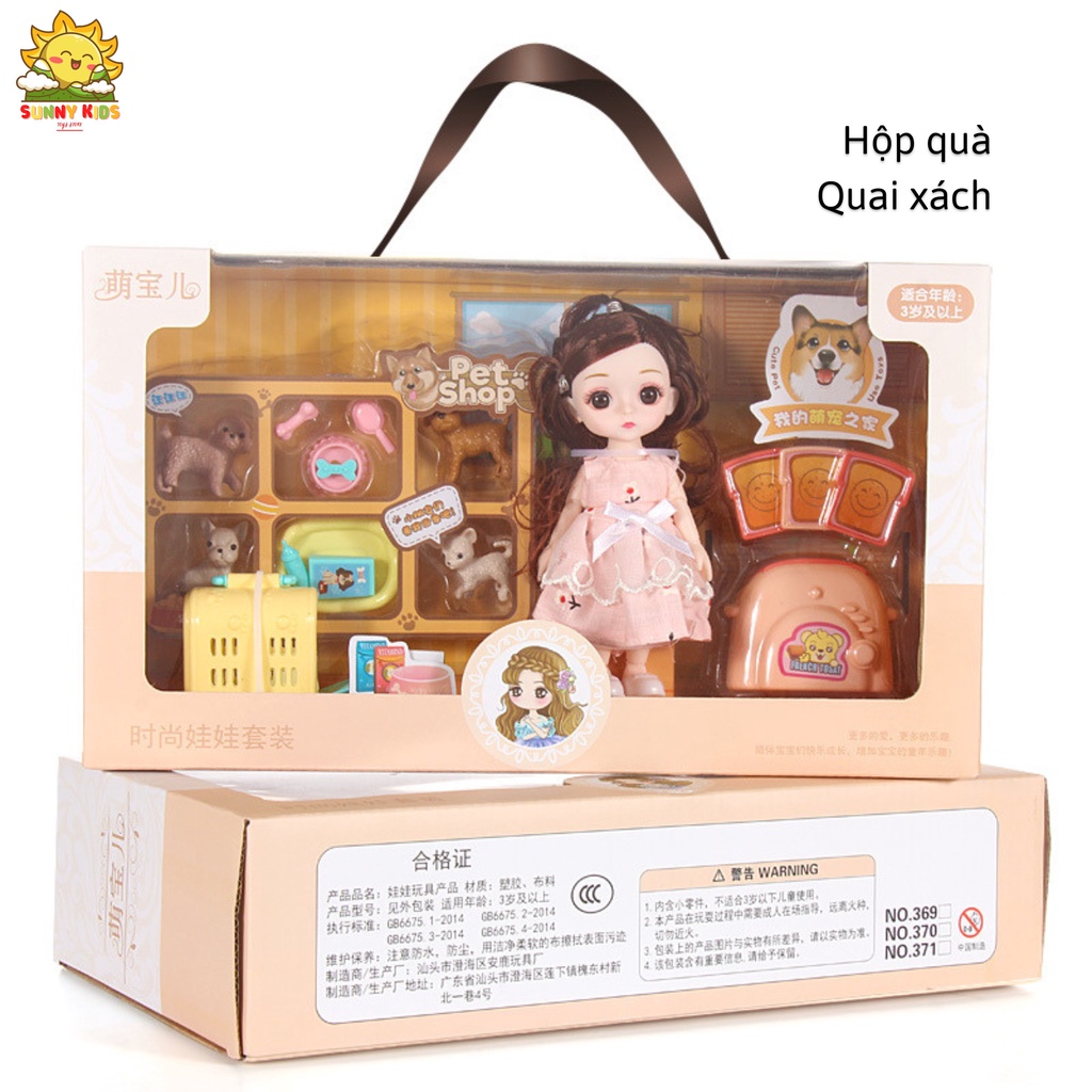 Hộp quà tặng Búp bê cho bé gái, dài 35cm, mắt 3D, 13 khớp linh hoạt, nhiềụ phụ kiện, quà sinh nhật cho bé - Sunny Kids