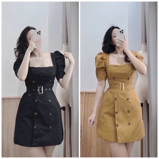 ĐẦM KAKI CỔ VUÔNG THẮT EO