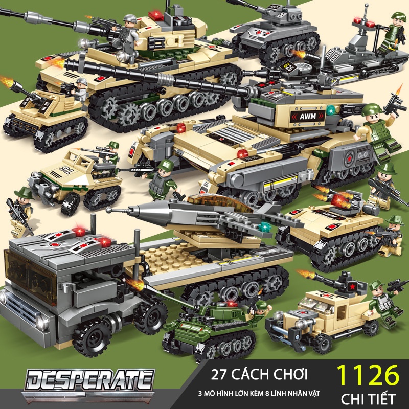 BỘ ĐỒ CHƠI XẾP HÌNH LEGO XE TĂNG XT1126, XE BỌC THÉP, Lego XE PHÁO – 27 Tạo Hình