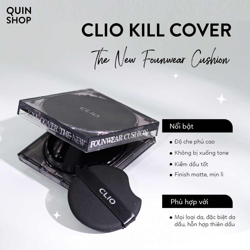 Phấn Nước Che Khuyết Điểm, Căng Bóng Clio Kill Cover The New Founwear, Mesh, High Glow Cushion SPF 50+ PA++++