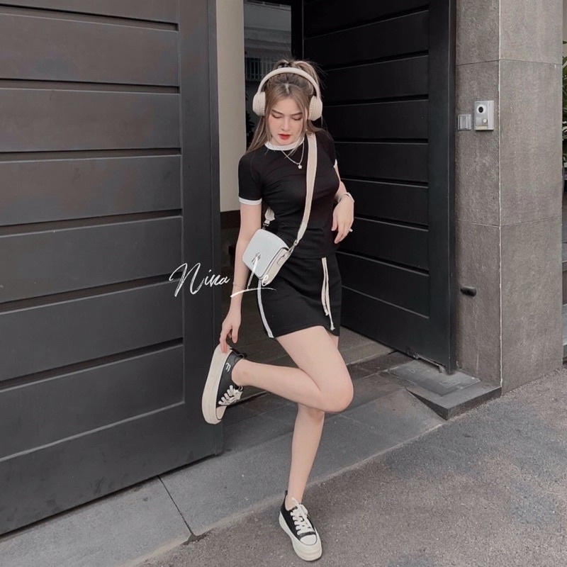 Sét Bộ Thiết Kế Áo Thun + Chân Váy Chữ A Siêu Hot,Chất Thun Dày Dặn Mặc tôn dáng ,Phong Cách trẻ trung