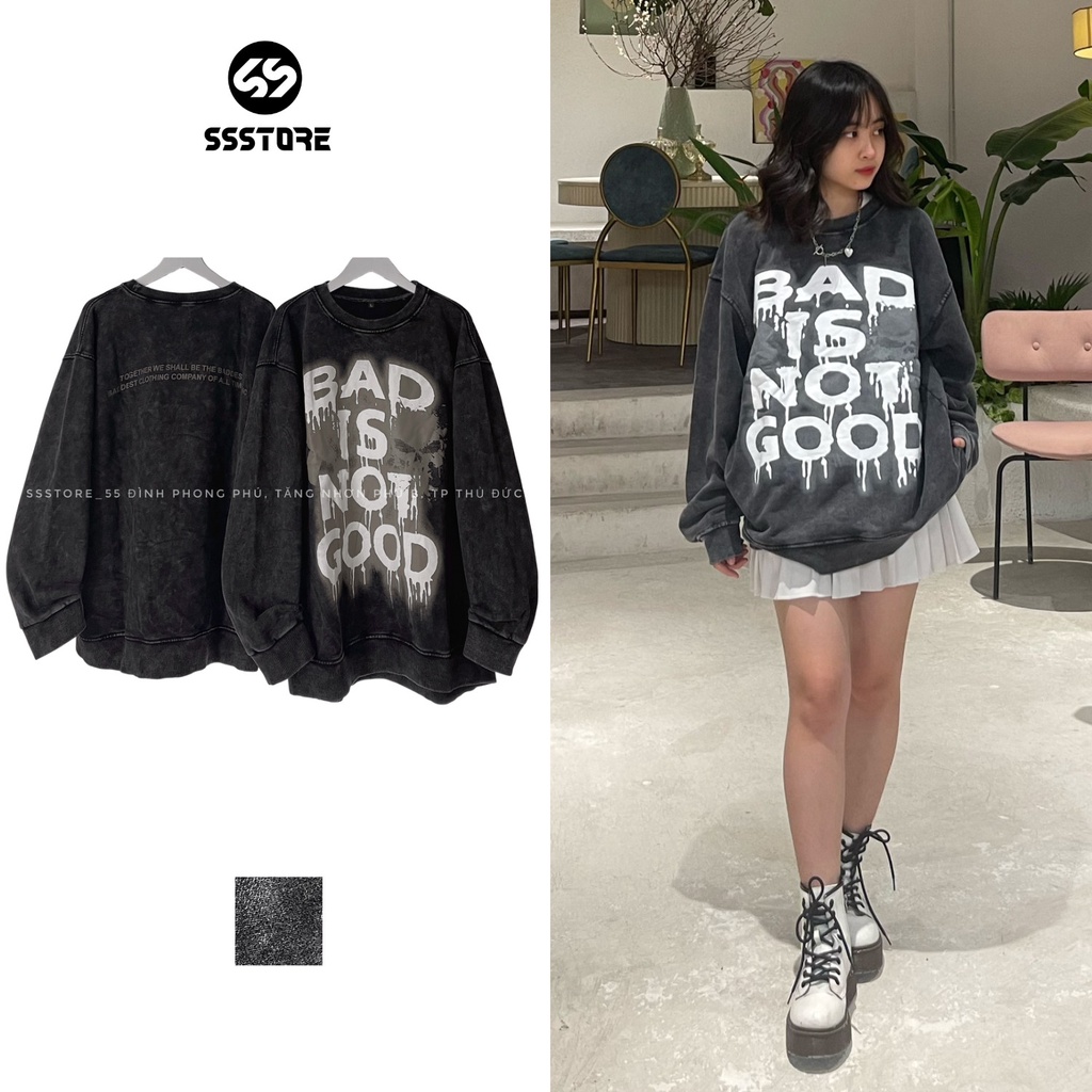 Áo Sweater nỉ chân cua loang xám BAD form rộng nam nữ_SSSTore