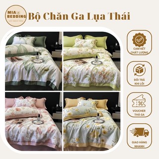 Bộ chăn ga gối lụa thái chăn trần bông nhập khẩu dùng xuân hè
