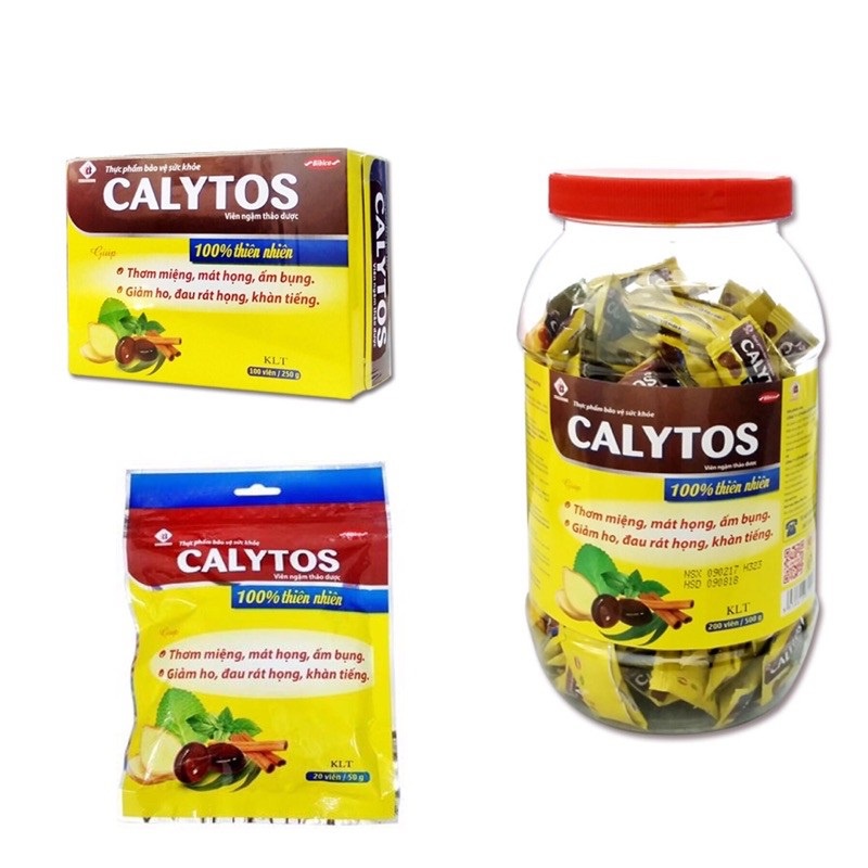 Kẹo ngậm ho thảo dược Calytos tinh chiết 100% từ 5 loại thảo dược thiên nhiên - Hộp 100 viên - Lọ 200 viên