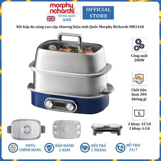 Nồi hấp đa năng cao cấp Morphy Richards MR1168, dung tích 6 lít, công suất 2000W - Hàng Nhập Khẩu (Bảo hành 24 tháng)