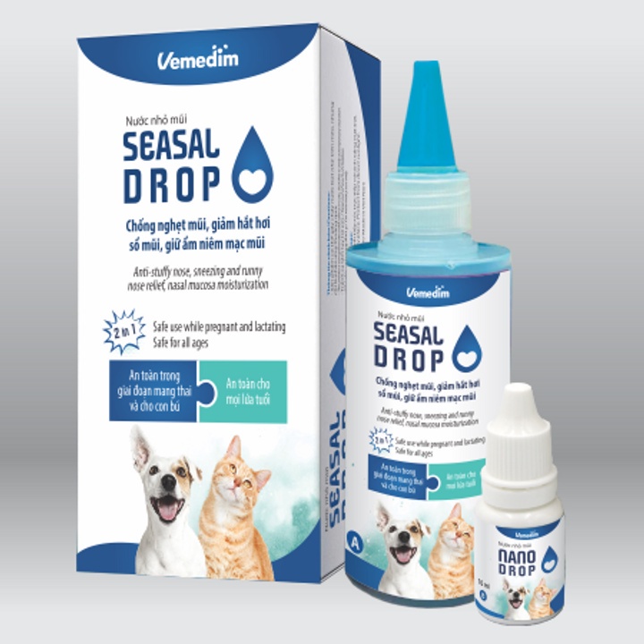 Seasal Drop - Nước nhỏ mũi chống nghẹt mũi, giảm hắt hơi, sổ mũi, giữ ẩm niêm mạc mũi cho chó mèo