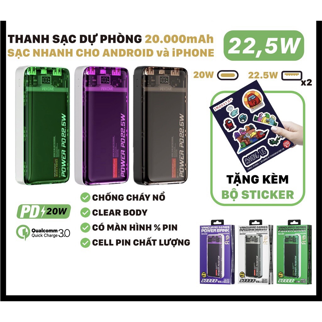 Sạc Dự Phòng không dây WEKOME , Sạc nhanh 10000mAh, WP353