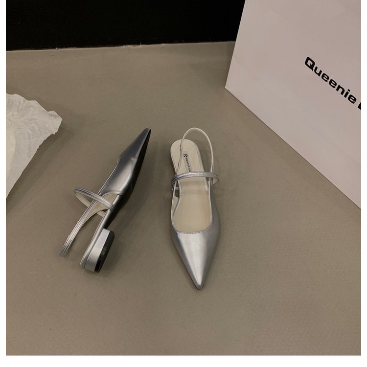 Giày Xăng Đan Gót Thấp Mũi Nhọn Phối Dây Sau Lưng Thời Trang Trẻ Trung