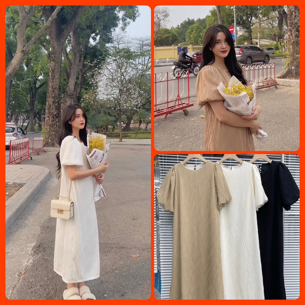 Váy thun xốp lượn sóng tay bồng dáng suông / Đầm maxi nữ siêu xinh 192 A1151N Nhung Nhớ Boutique