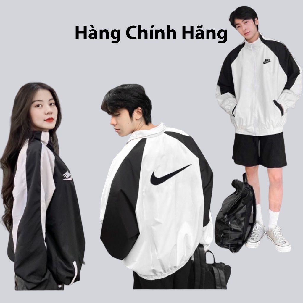 Áo khoác gió Nike thêu logo chính hãng đôi nam nữ 2 lớp unisex chất liệu dù cao cấp unisex form rộng brand jacket