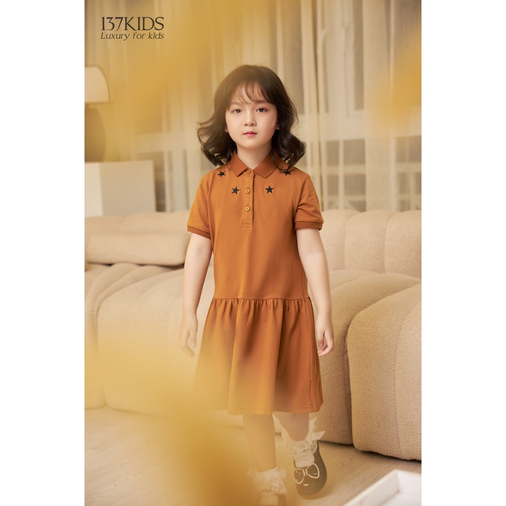 Váy polo cộc tay nâu sao thiết kế 137Kids chất cotton cho bé gái VPL9208