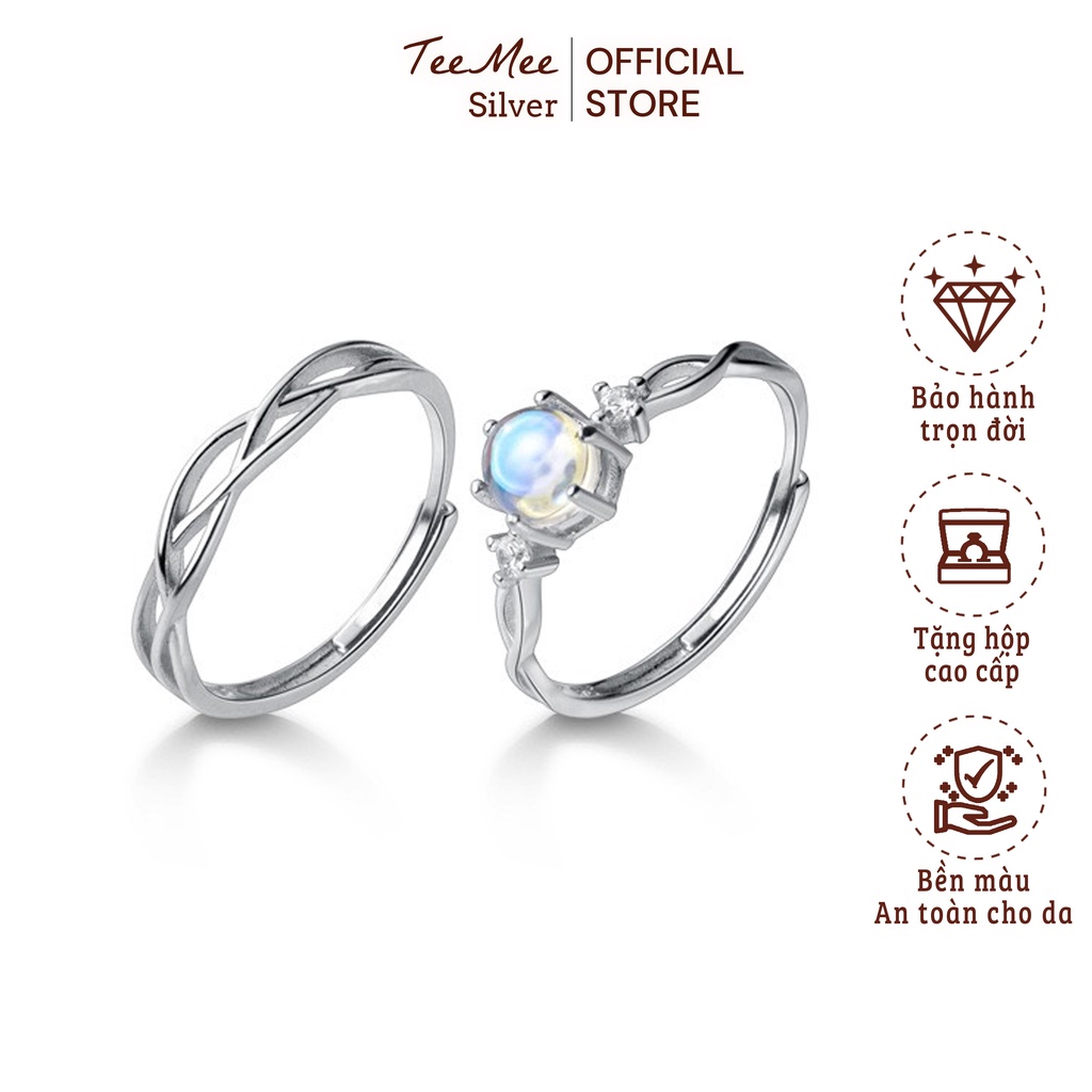 Nhẫn cặp đôi bạc 925 Only Love You đơn giản sang trọng đính đá Moonstone nhân tạo TeeMee - T096