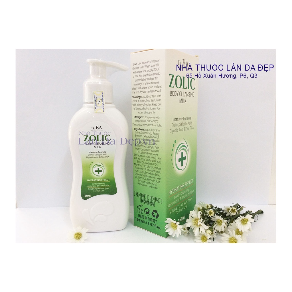 Sữa tắm giúp giảm mụn cơ thể, giảm dày sừng nang lông Dr.EA Zolic Body Cleansing Milk 150ml