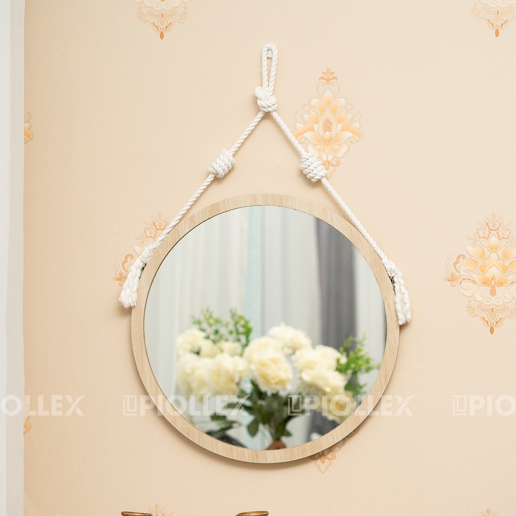 Gương Tròn Treo Tường PIOLLEX Viền Gỗ Decor Phòng Ngủ Đẹp