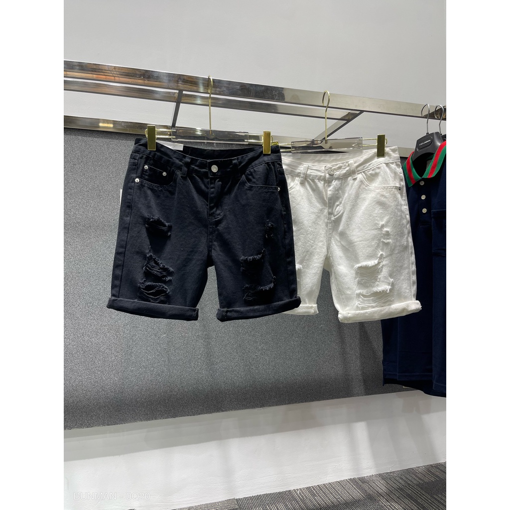 Quần Short Jean Rách Màu Trắng Basic Dáng Hàn