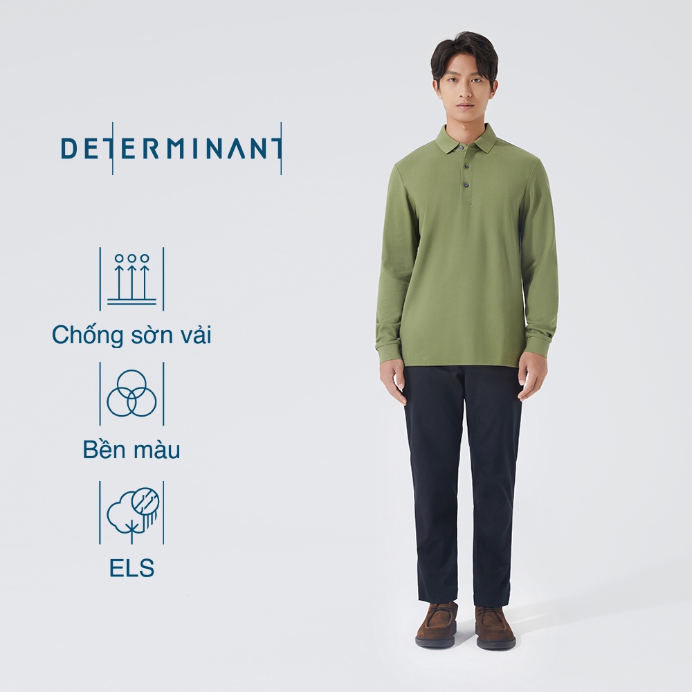 Áo thun polo nam cao cấp DETERMINANT tay dài - kháng nước - 100% cotton - màu xanh Olive - P03